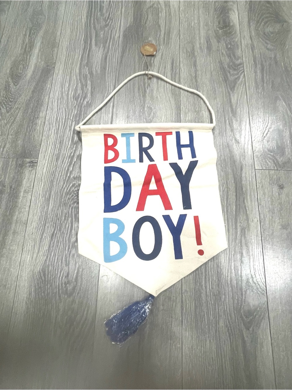Mud Pie Birthday Boy Banner - Red, Navy, Light Blue on Cream